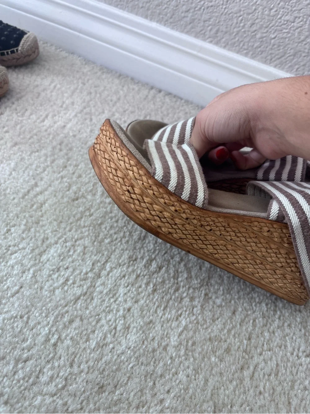 Charleston Shoe Company - Ivory Striped Wedge Sandals